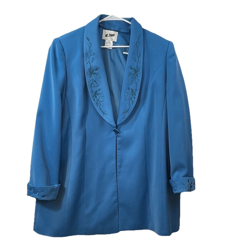VTG ML Studio Evening Formal Jacket Womens 20W Blue Embroidered‎ Elegant